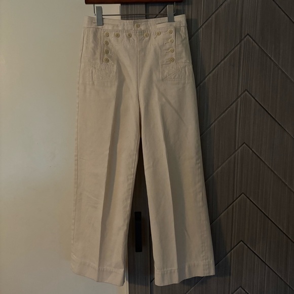 Tory Burch Button Fly Wide Leg Preppy Denim Cream High Rise Sailor Pants Size 2 - Picture 5 of 16